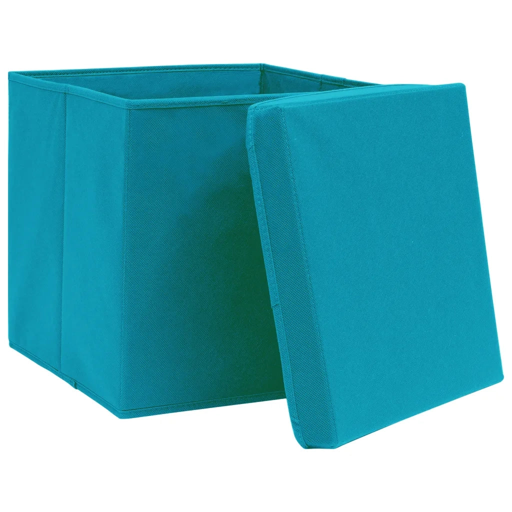 Scatole con Coperchi 10pz Azzurre 32x32x32 cm Tessuto 288376