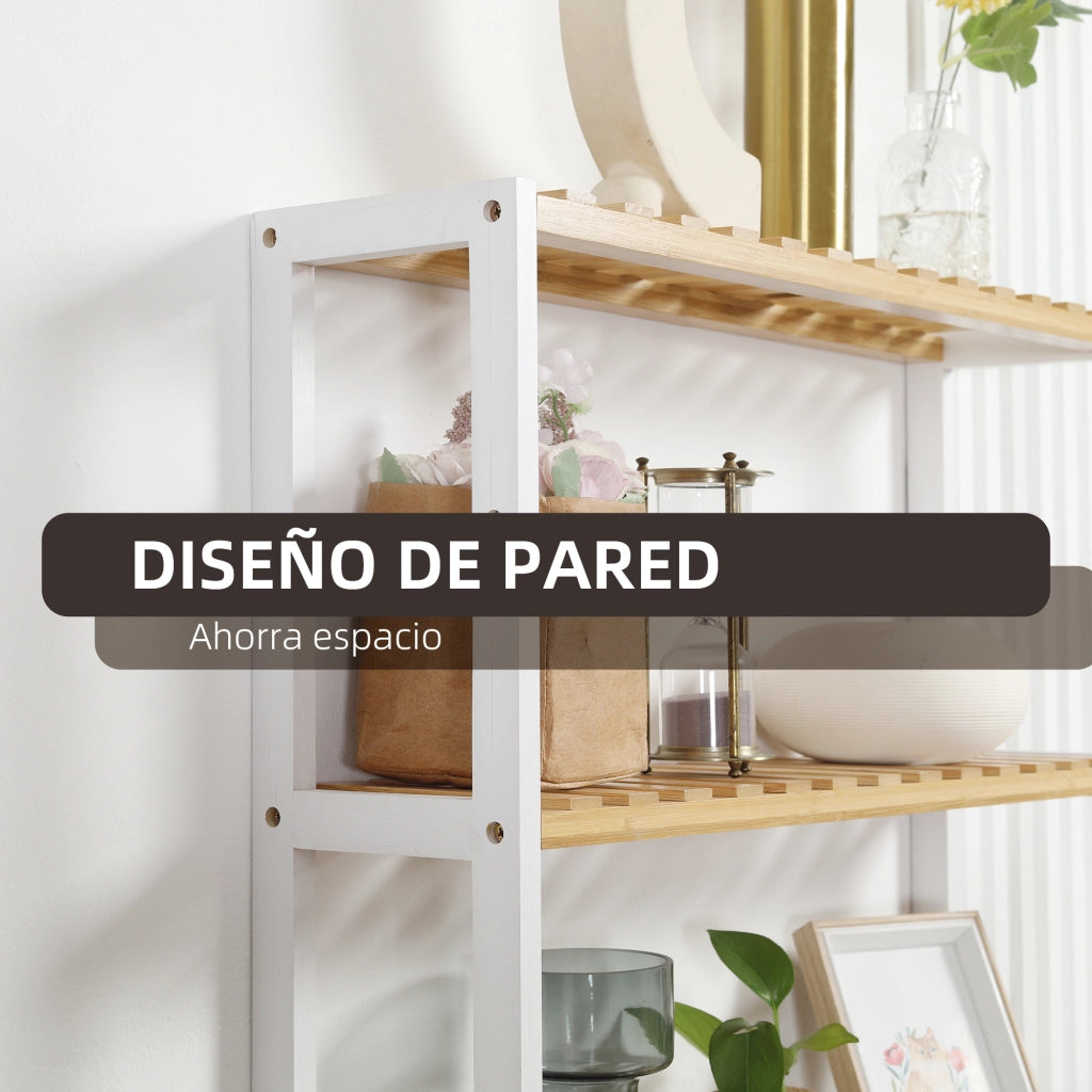 Libreria a Parete con 3 Ripiani Flottanti in Bamb¨´ ¨C Minimal ¨C 60x15x54 cm Bianco e Naturale