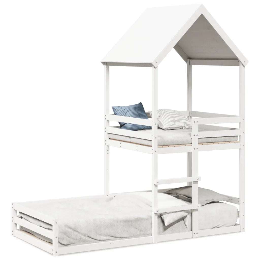 vidaXL Letto a Castello con Tetto Bianco 80x200 cm Legno Massello Pino