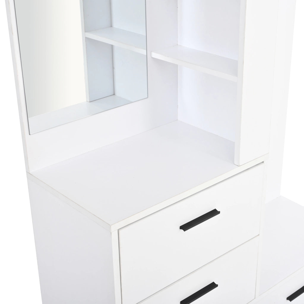 Mobile da ingresso con specchio a figura intera, 2 cassetti, scarpiera ribaltabile e 3 ganci, in MDF, bianco 90 × 30 × 180 cm
