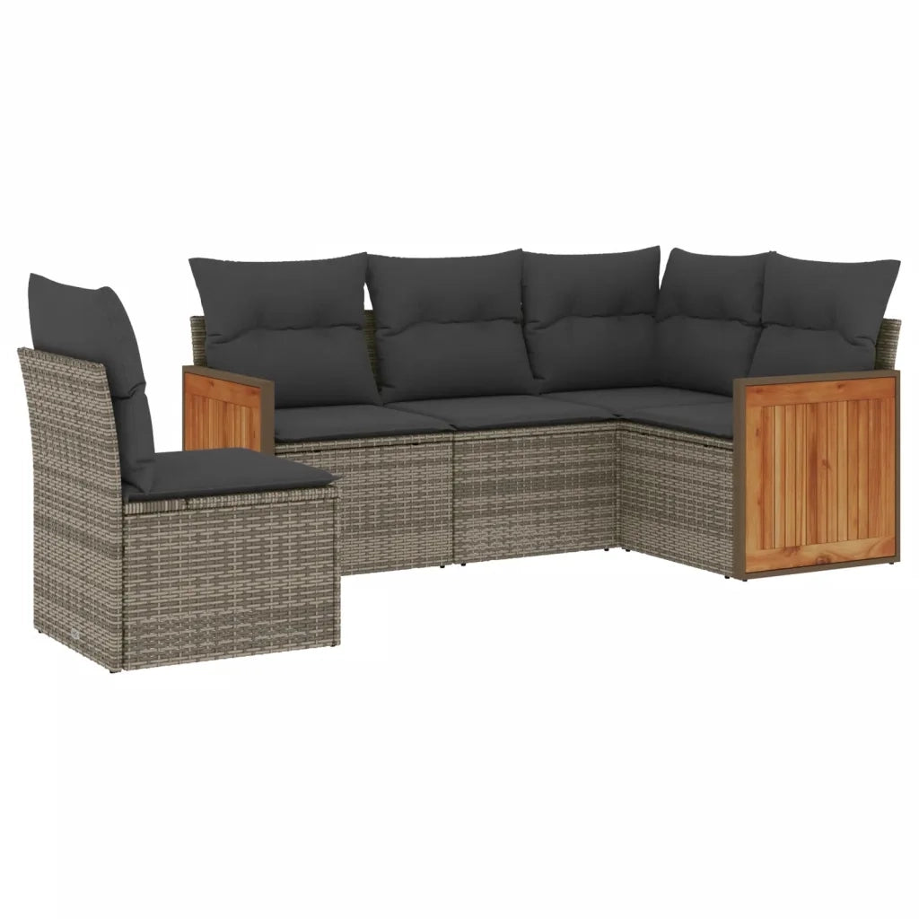 Set Divano da Giardino 5 pz con Cuscini Grigio in Polyrattancod mxl 88121