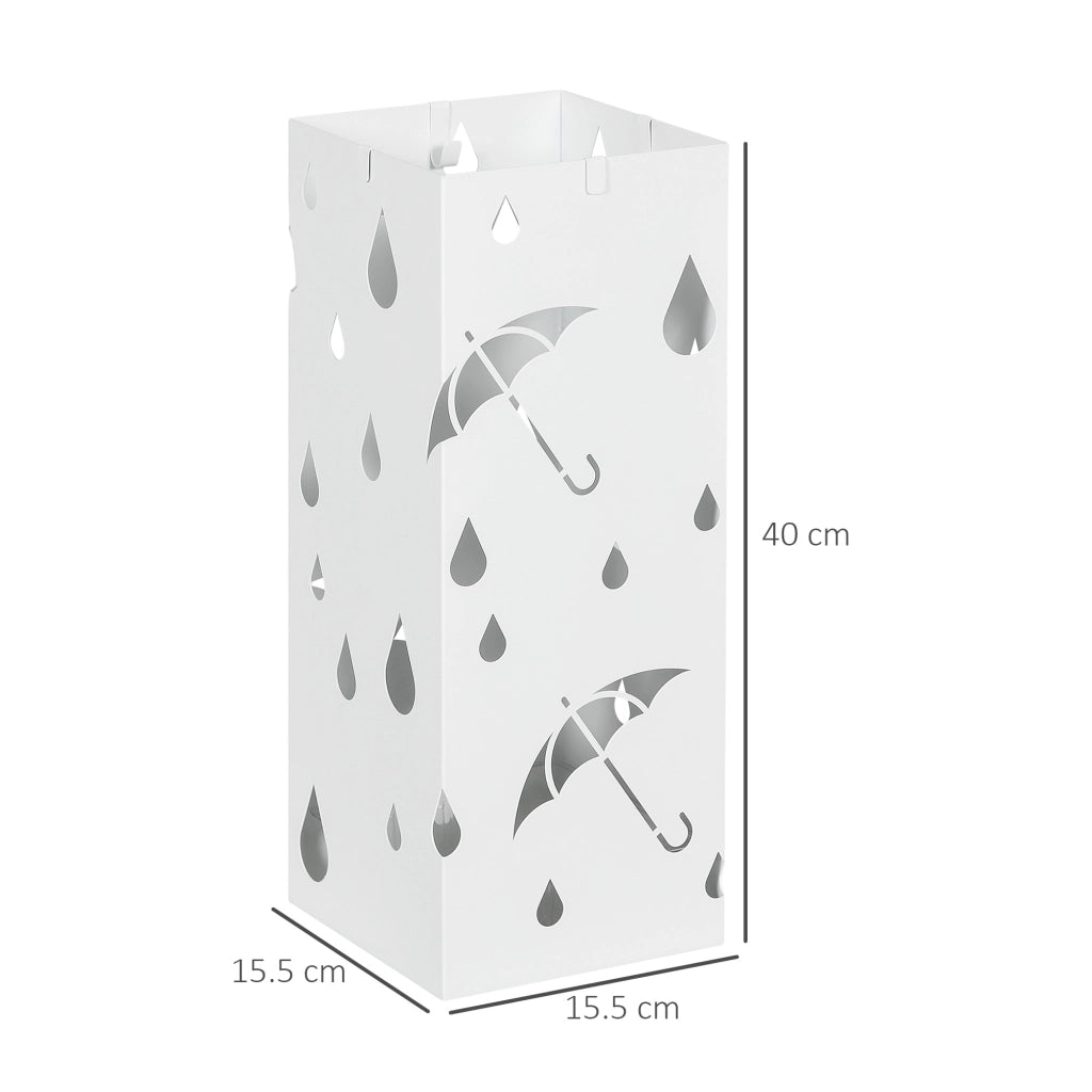 Portaombrelli in Metallo con Ganci e Vaschetta ¨C zephmum ¨C Bianco 15.5x15.5x41cm