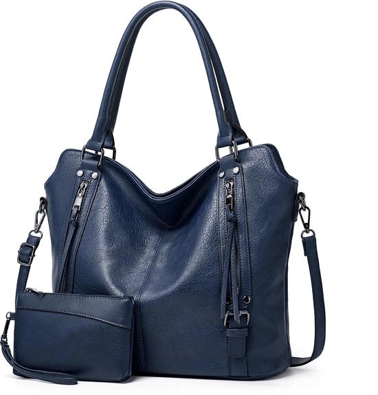 Borsa da donna - Tote bag - Tasca con schiena - Tasca con schiena e piccola borsa portamonete 2-in-1 - Borsa da donna in PU - Grande capacità - Design semplice - Borsa da donna in pelle lussuosa - Blu