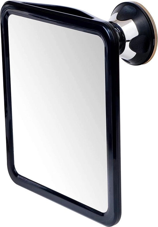 Scheerspiegel anti-condens con maniglia - Spiegolo per la doccia - Specchio per la doccia senza fori - Specchio per la rasatura con supporto per lama - 20 x 18 cm (nero)