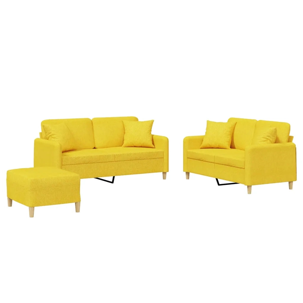 Set di Divani 3 pz con Cuscini Giallo Chiaro in Tessutocod mxl 131197