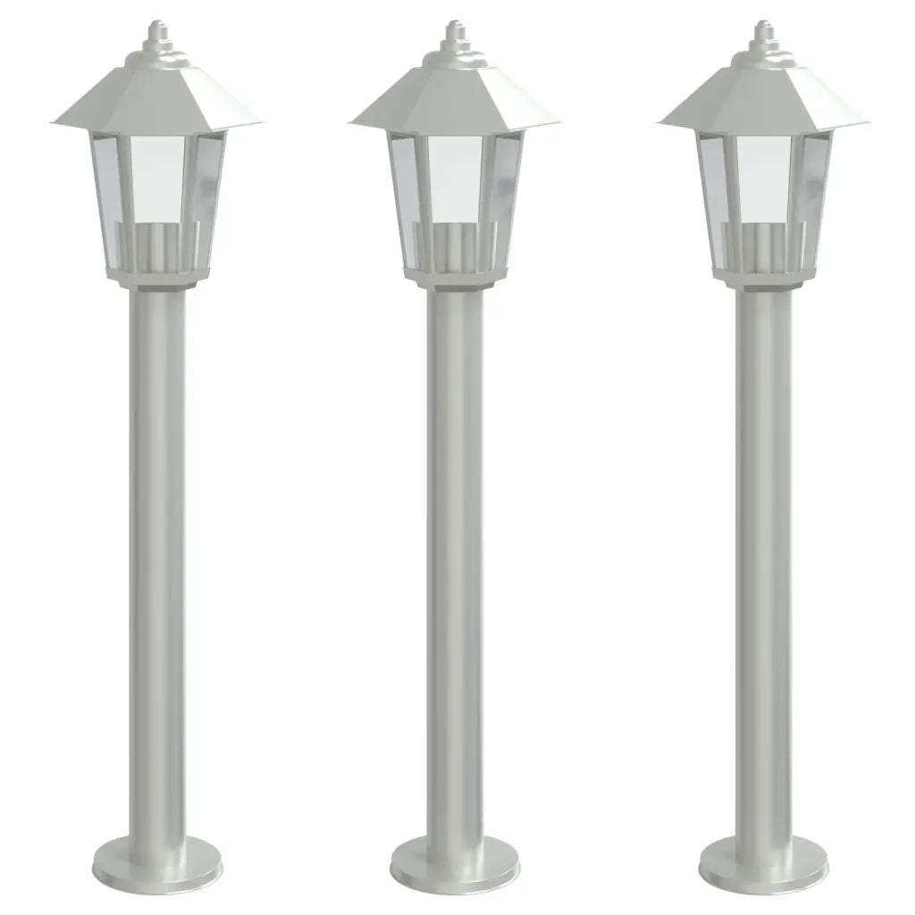 vidaXL Lampade da Terra per Esterni 3 pz Argento 80 cm in Acciaio Inox