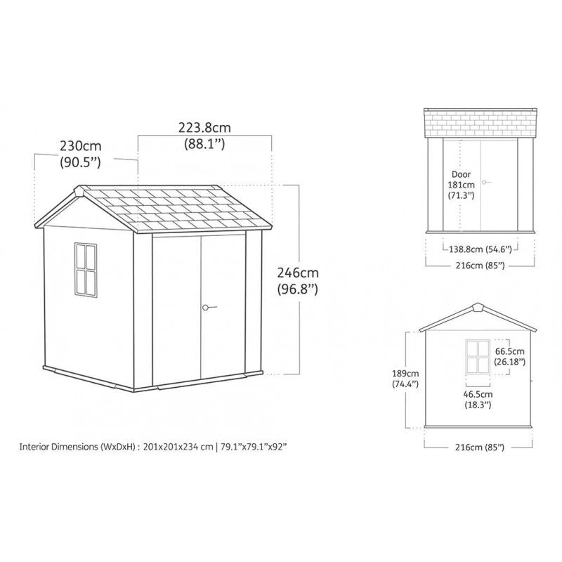 Casetta da giardino in resina EVOTECH+ 223x230 cm - con pavimento e doppia porta - carico neve 150 kg/m² – Newton Plus 757/775 - Grigio - Keter