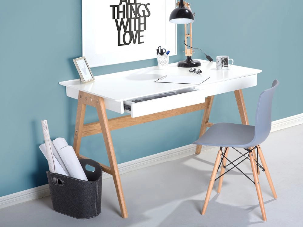 Scrivania da Ufficio Bianca 120 x 75 cm Piano Laccato 2 Cassetti Scandinavo