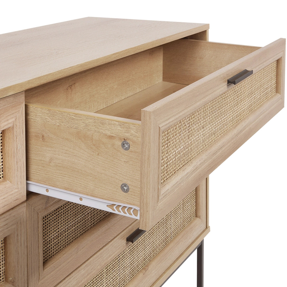 Cassettiera in rattan con 6 cassetti con frontale in vimini legno chiaro stile moderno e classico