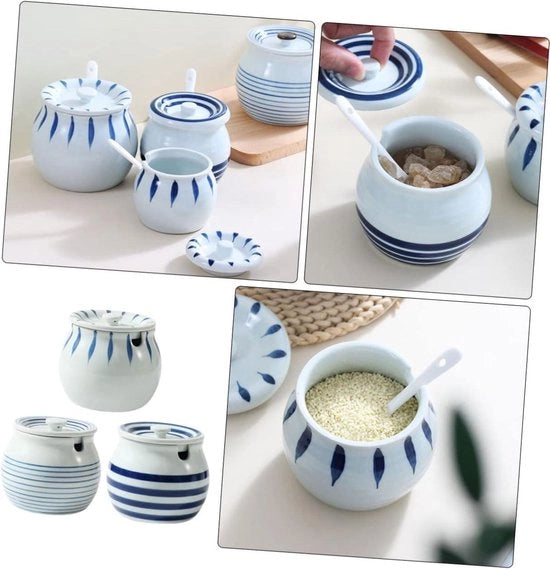 6 Set di contenitori per cibi con coperchio - Vasetti di vetro per conservazione di dolci e pepe nero - Contenitore di ceramica per prodotti