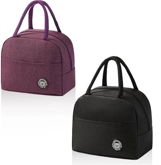 Set di Picnic da 2 pezzi - Borsa a Mano Mini - Colori Nero/Blu - Adatta per Aziende/Scolastico - Con Tasche Laterali - Due Maniglie Laterali