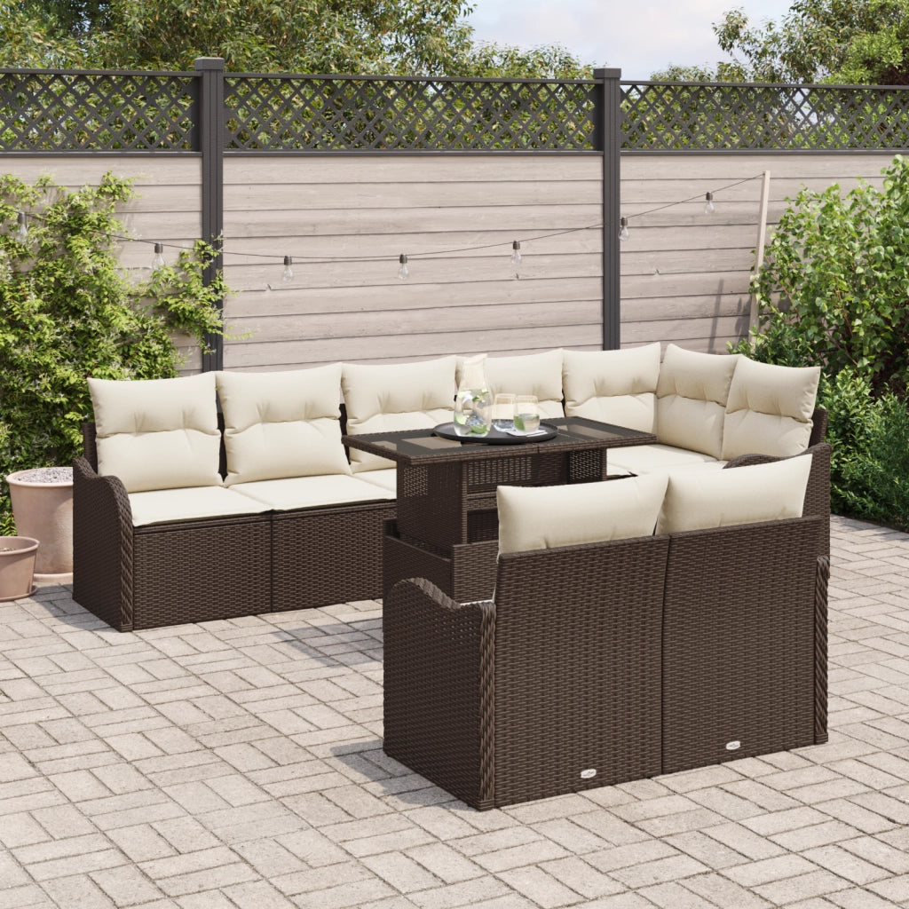 Set divani giardino  9 pezzi con cuscini marrone polyrattan