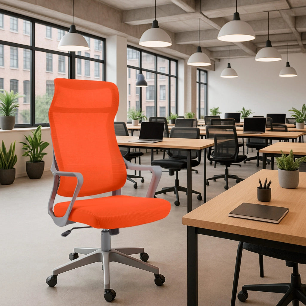 Sedia studio Hispanohogar altezza regolabile in tessuto arancione