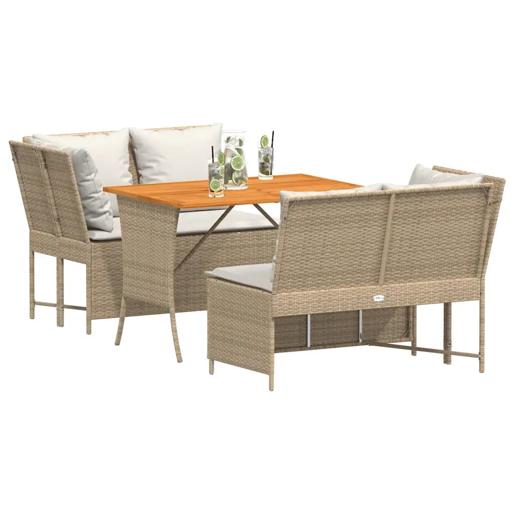 Set Divano da Giardino 3 pz con Cuscini Beige in Polyrattan