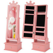 Armadio gioielli per bambini con specchio a tutta lunghezza 3 cassetti angoli regolabili, Specchio da toeletta Rosa-Armadietti per gioielli