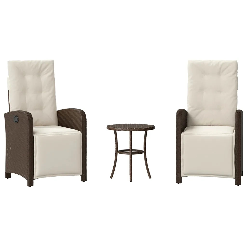Set Bistr¨° 3 pz | Set Salotto da Giardino con Cuscini Marrone in Polyrattan
