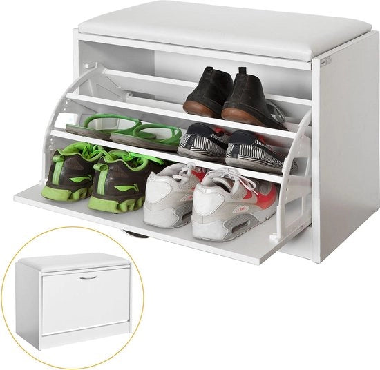 Banco con ripiano per scarpe - Scarpettiera - Cassetto per scarpe - Sedile imbottito - Progettato per risparmiare spazio - Piedini in gomma per maggiore stabilità - B60 x D30 x H48 cm