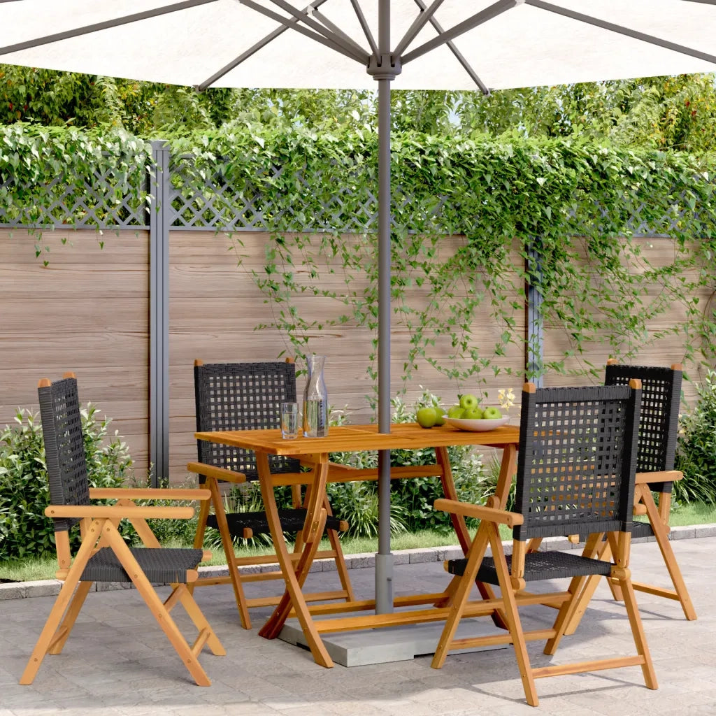 Sedie Giardino Reclinabili 4 pz | Sedie da Esterno Nere Polyrattan e Legno Massello