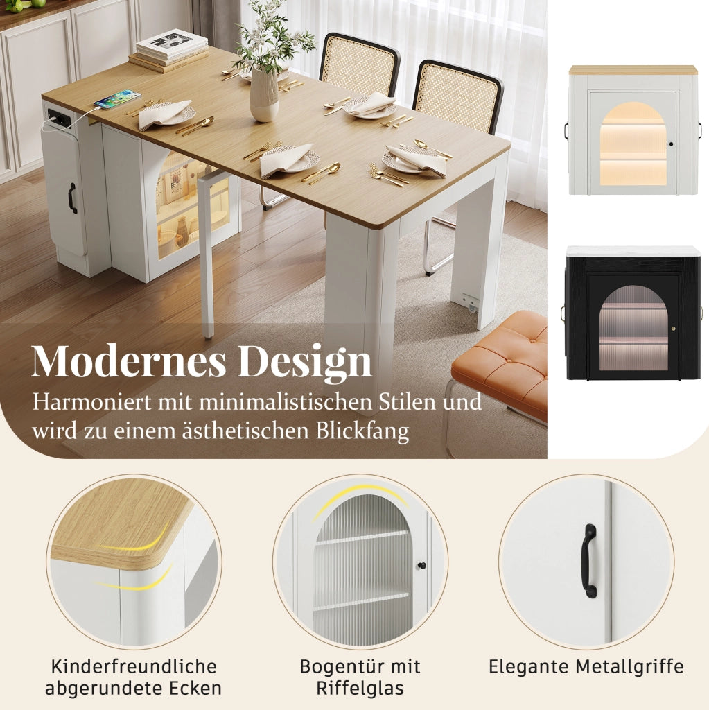Tavolo estensibile con isola cucina, LED, prese USB/Type-C