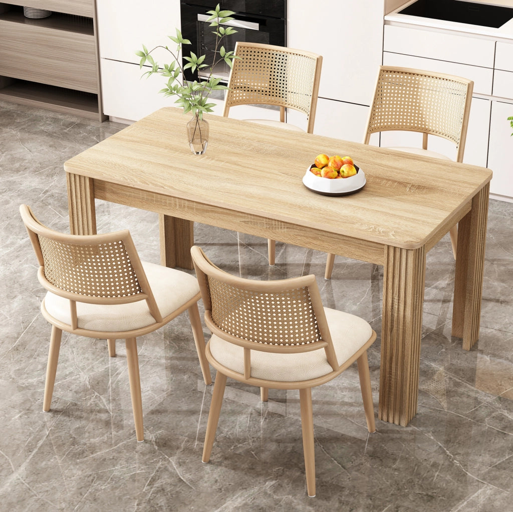 Set di 4 sedie da pranzo in rattan e PU beige, altezza 80 cm