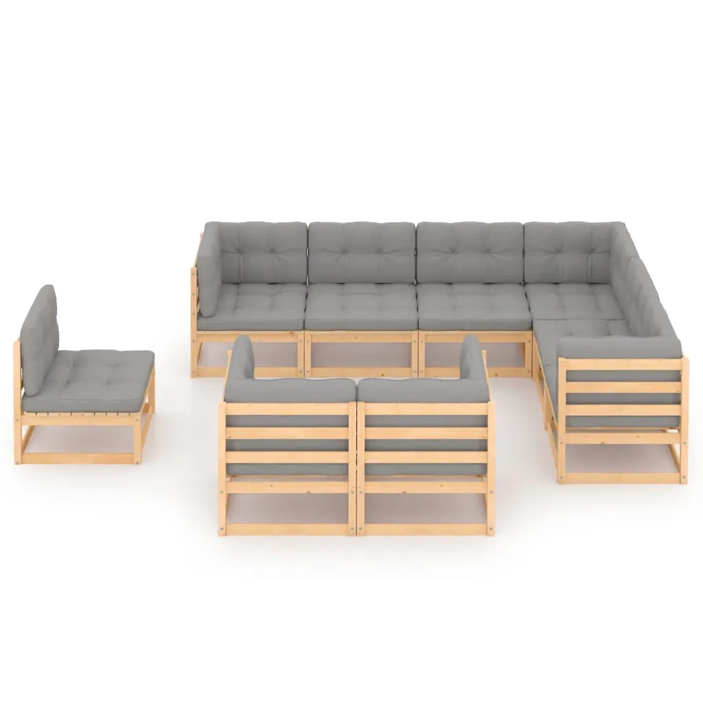 Set Salotto Giardino 9 pz Cuscini Antracite Legno Massello Pino 3076854