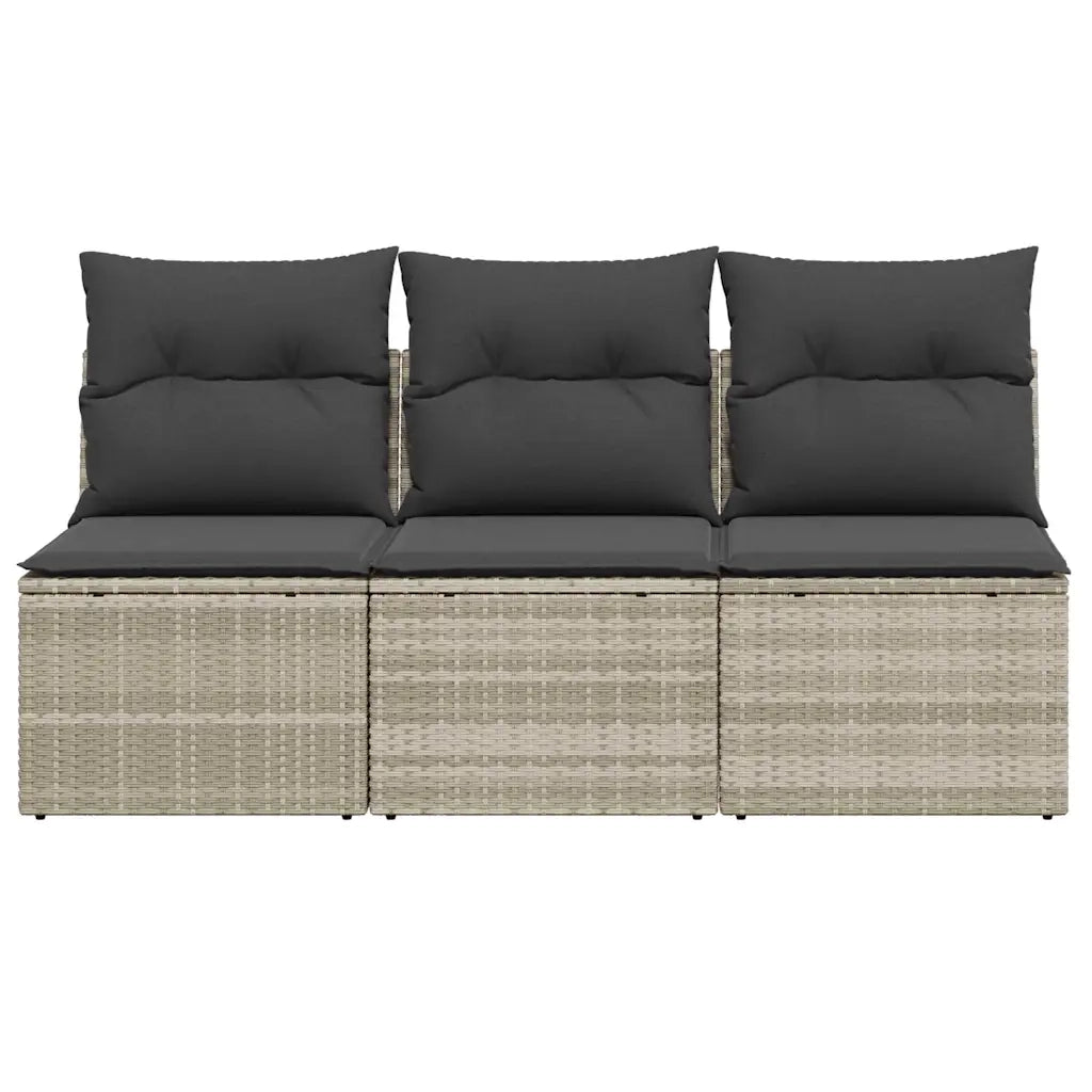 Divano da Giardino con Cuscini 3 Posti Grigio Chiaro Polyrattan