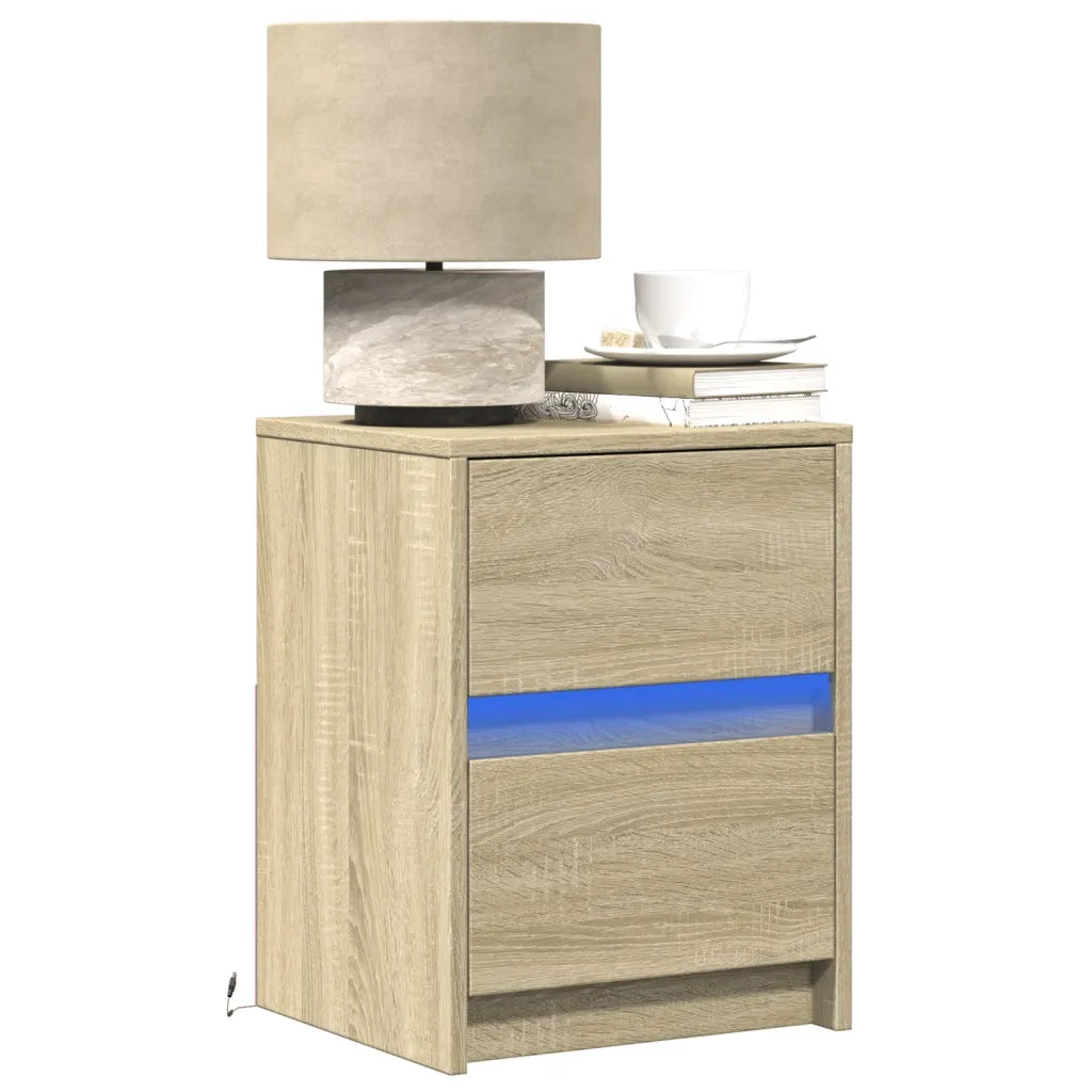 Comodino con Luci LED Rovere Sonoma in Legno Multistrato 852037