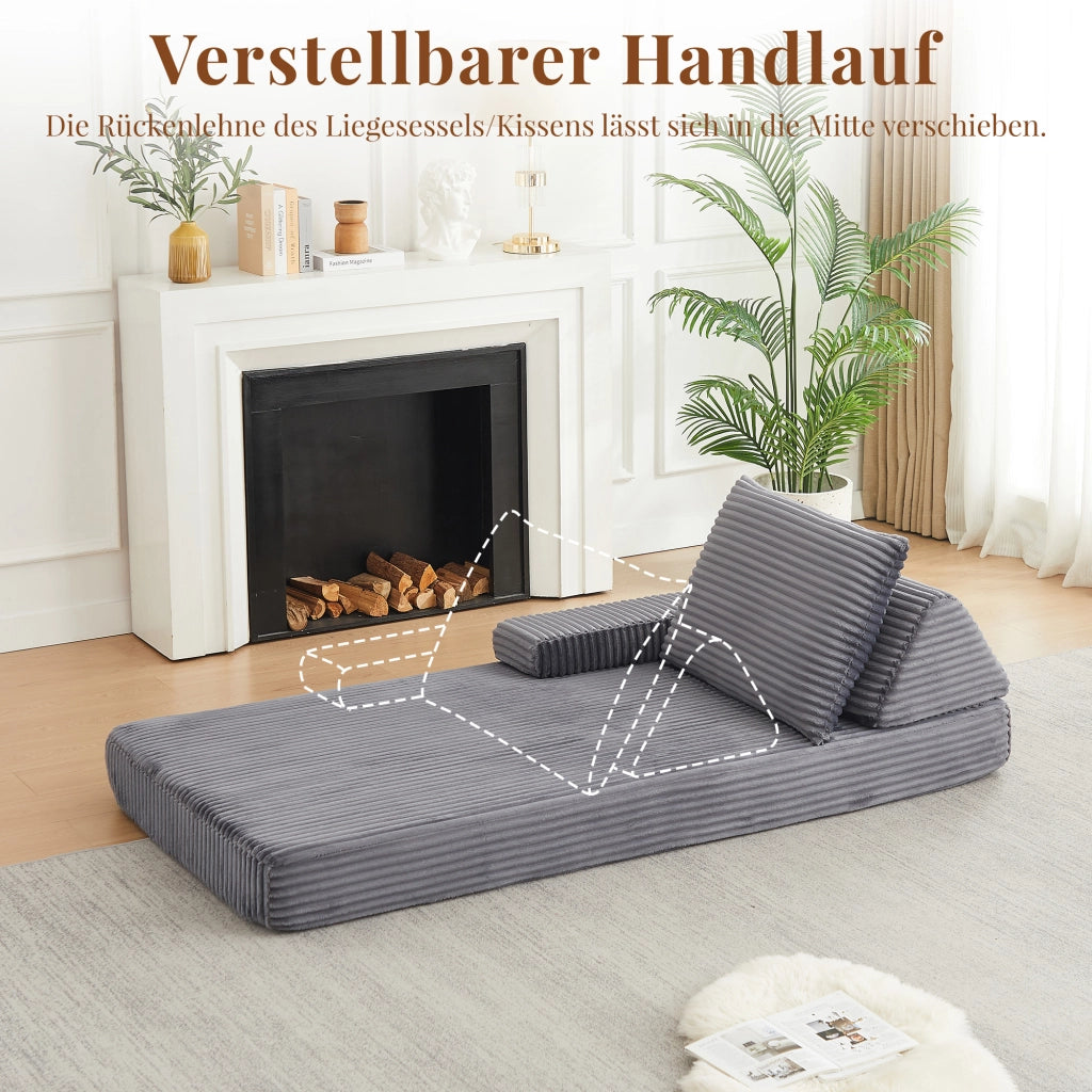 DIVANO modulare 211 cm grigio in corduroy con braccioli regolabili