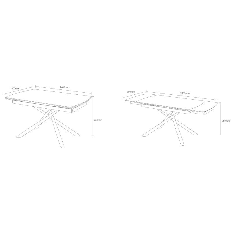 Tavolo Helsinki 140(200)*90*76 Top In Ceramica Amica Travertino Opaco