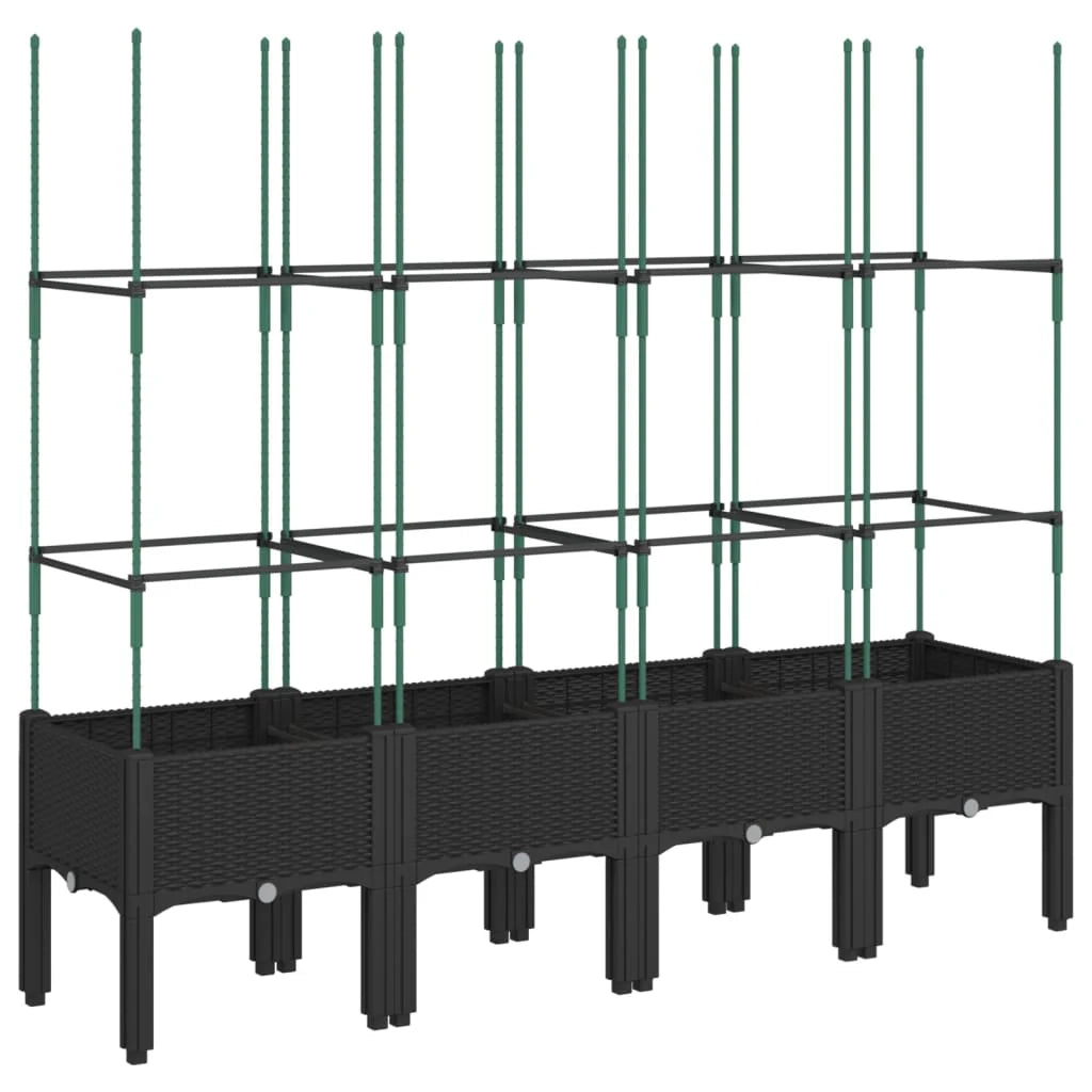Fioriera rialzata per piante fiori patio giardino con traliccio 160 x 40 x 142,5 cm PP nero 02_0038273