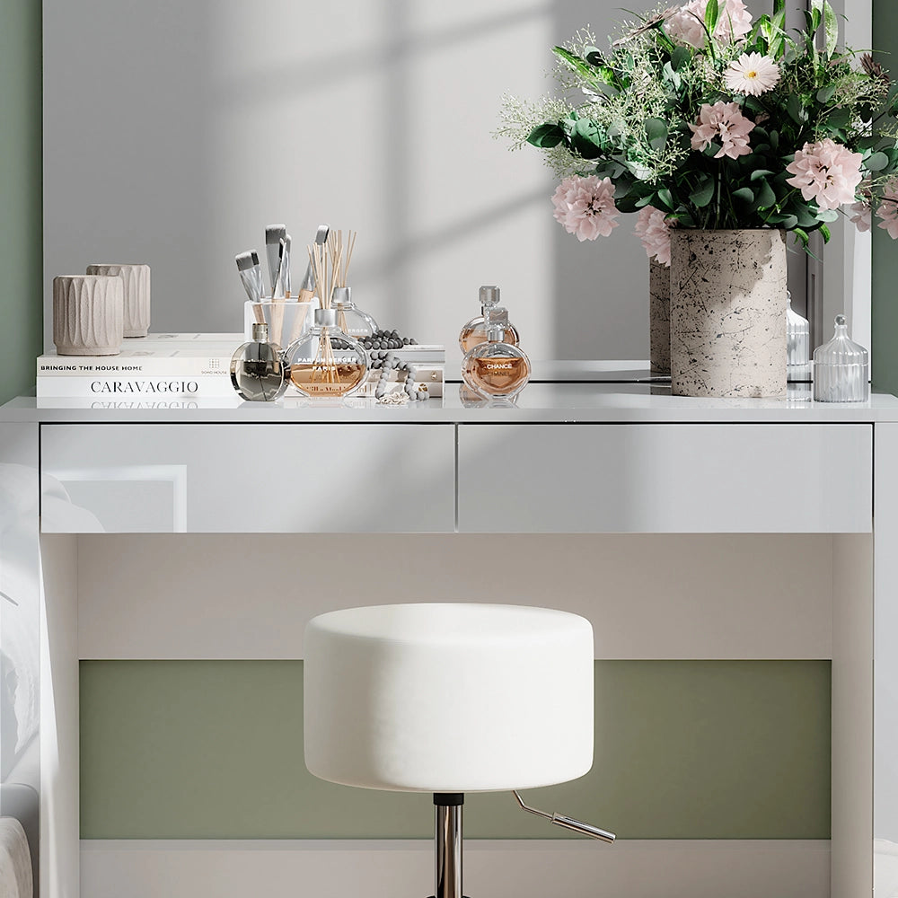 Vicco Tavolino da toilette Bianco lucido/bianco 110 cm con specchio e sgabello