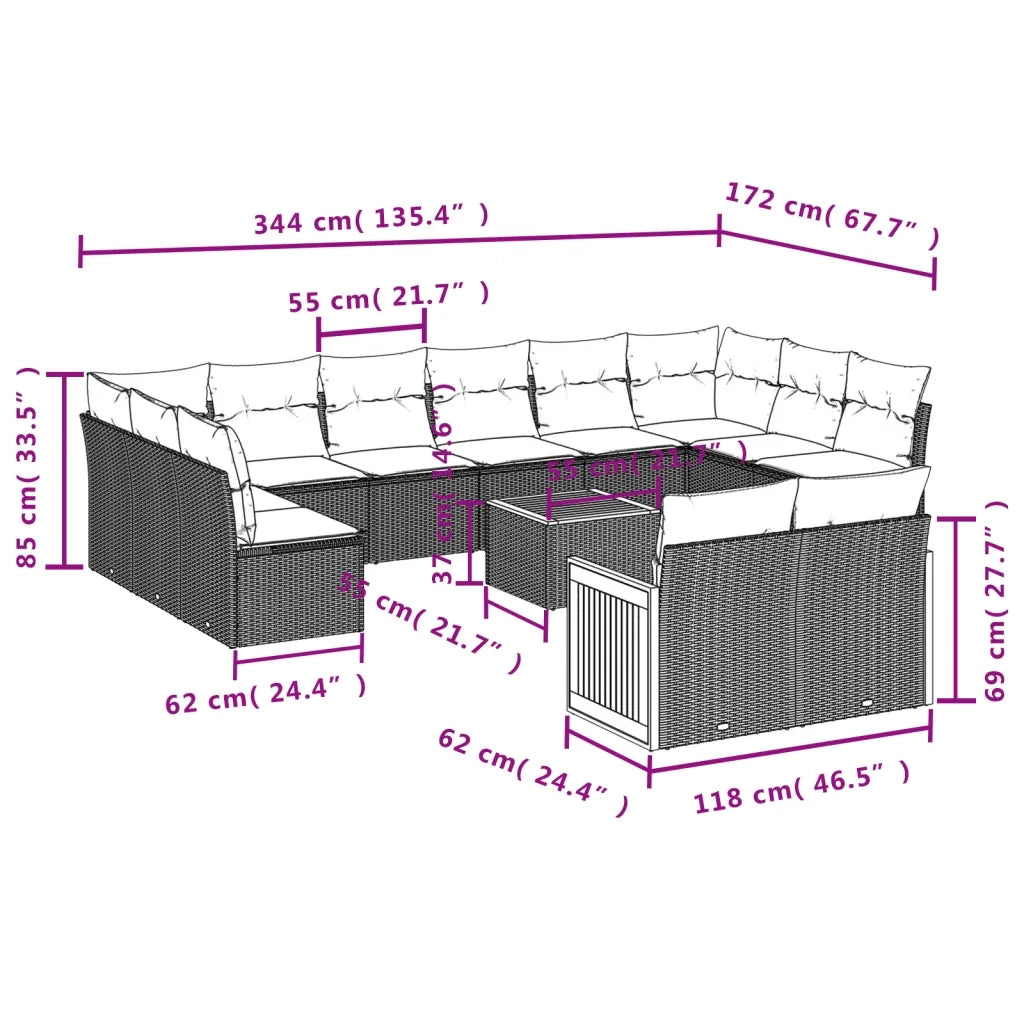 Set Divani da Giardino 13pz con Cuscini Nero in Polyrattan 3228128