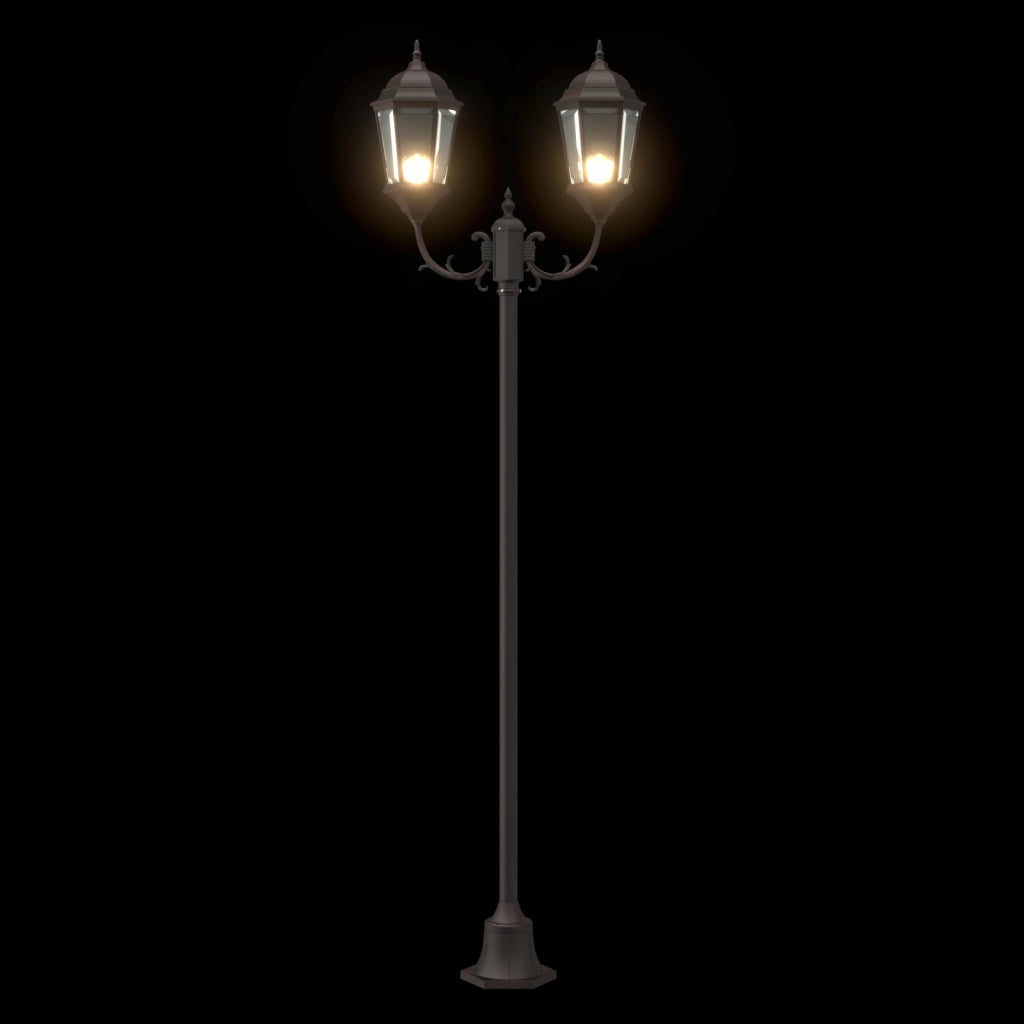 Lampione da Giardino  2-Lampade E27 Bronzo 220 cm Alluminio