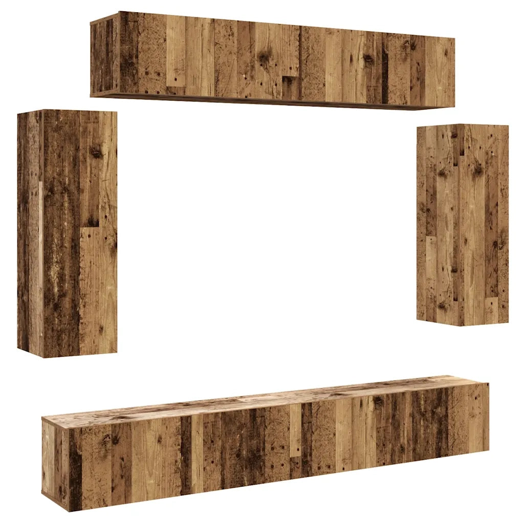 Set Mobile TV 6 pz Montato a Parete Legno Antico in Truciolato 3329001