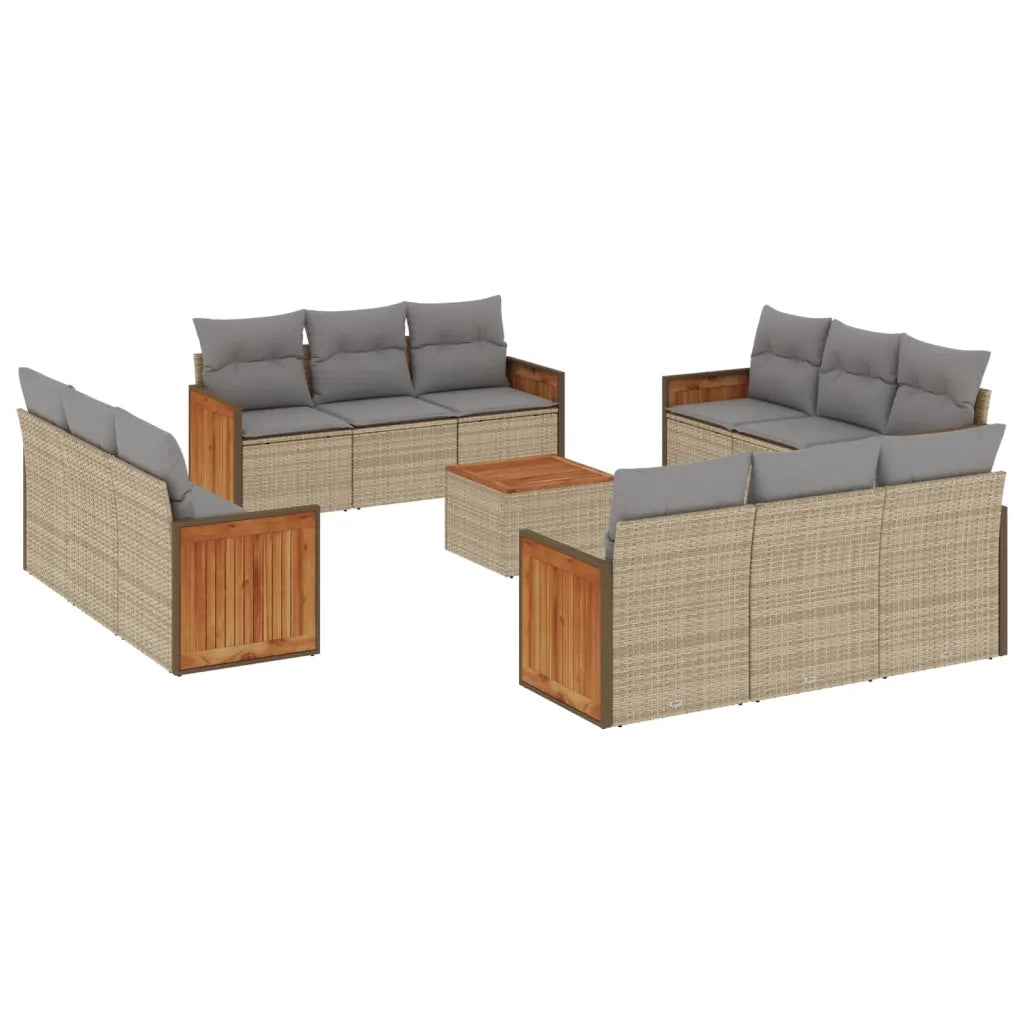 Set Divano da Giardino 13 pz con Cuscini Beige in Polyrattan 3259924