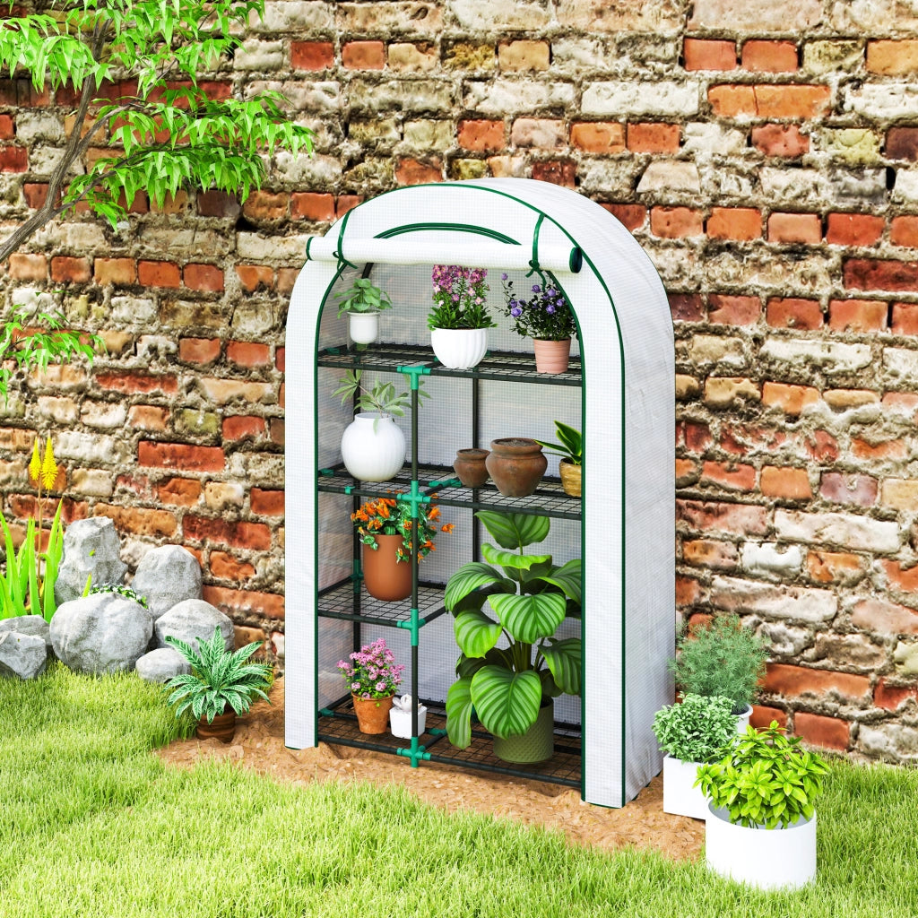 Serra a tunnel con porta avvolgibile e 7 ripiani in acciaio 100x45x160 cm bianca
