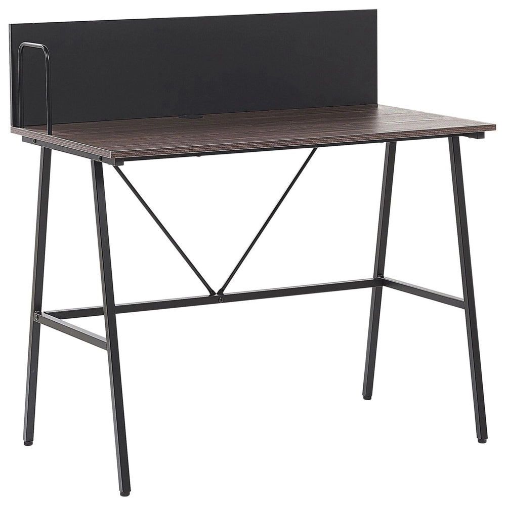 Scrivania Home Office Top in legno scuro 100 x 50 cm con struttura in metallo verniciato a polvere Nero