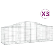 Cestini gabbioni recinzione a gabbia muro di contenimento ad arco 3 pezzi 200 x 50 x 60/80 cm ferro zincato argento 02_0040758