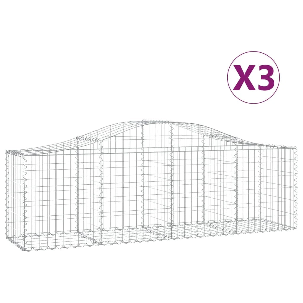 Cestini gabbioni recinzione a gabbia muro di contenimento ad arco 3 pezzi 200 x 50 x 60/80 cm ferro zincato argento 02_0040758
