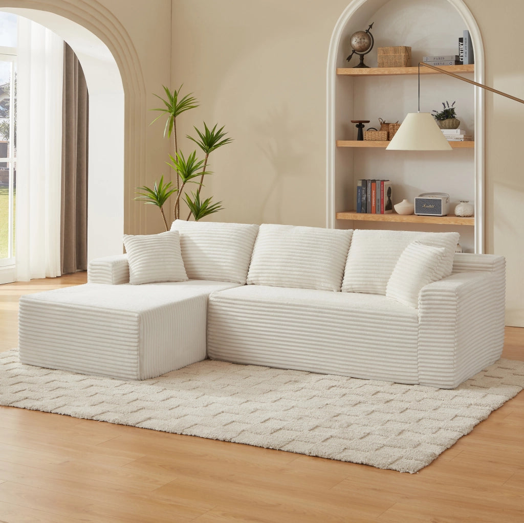 Divano modulare angolare bianco con schiuma e molle HOMVRA