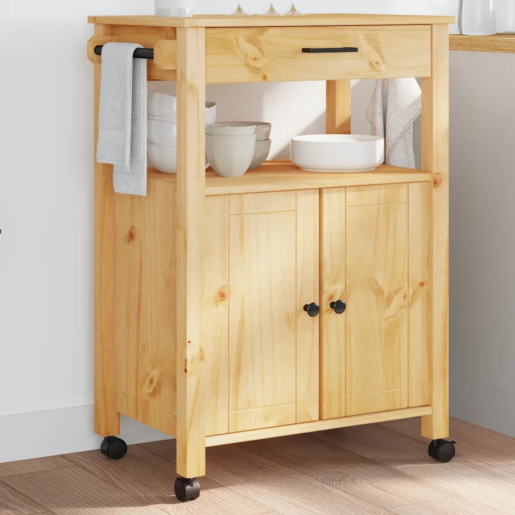 Carrello da Cucina-Scaffale per Cucina MONZA 60x40x88,5 cm in Legno Massello di Pino 481573