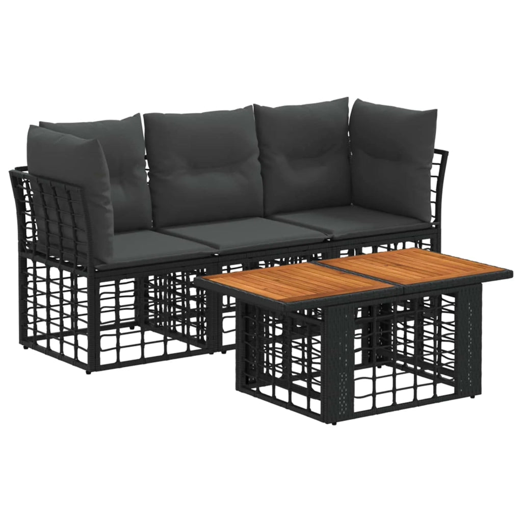 Set Divano da Giardino 4 pz Nero e Grigio scuro polyrattan 3437829