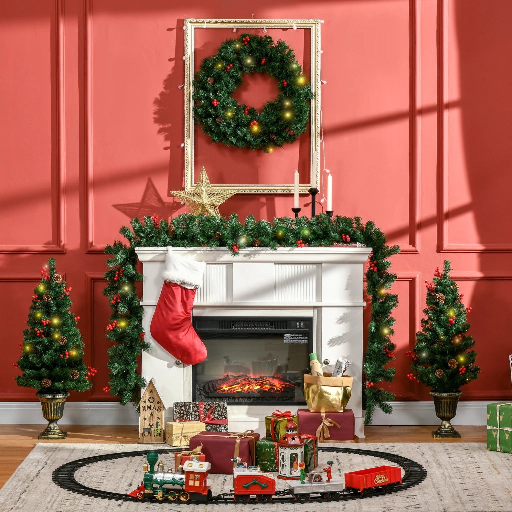 EasyComfort Decorazioni Natalizie, Set 4 Pezzi con 2 Alberelli di Natale Φ40x90 cm, Ghirlanda Natalizia e Corona di Natale