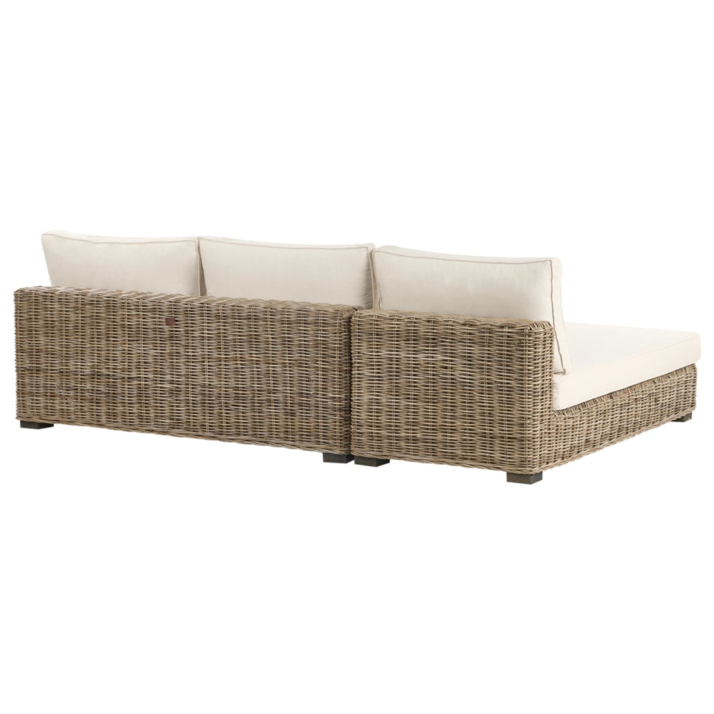 Set salotto da giardino grigio in rattan naturale divano da esterno con tavolino destro