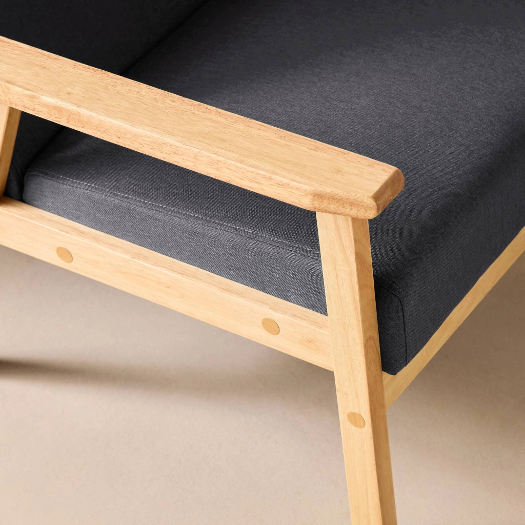 Poltrona scandinava in legno e tessuto, grigio scuro