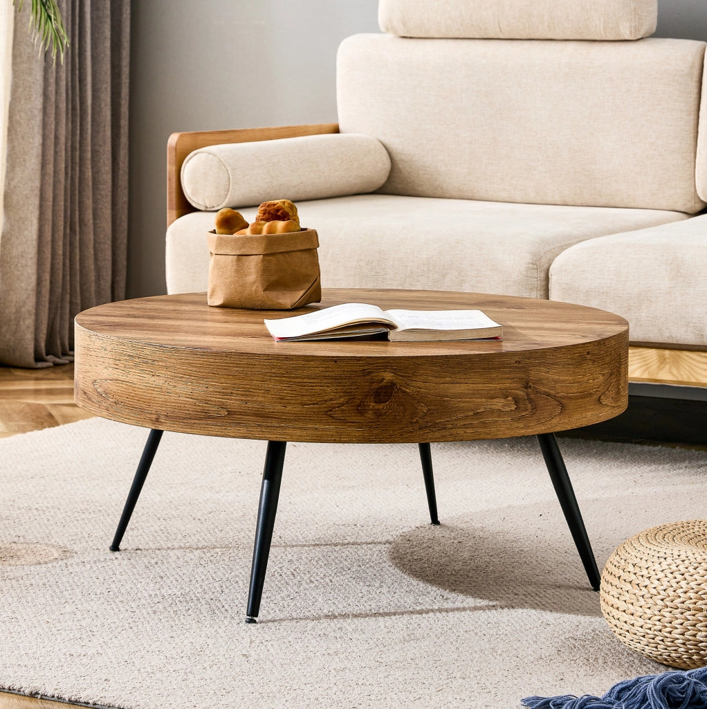 Tavolino da caffè 70x35.5 cm con design minimalista in MDF e metallo naturale