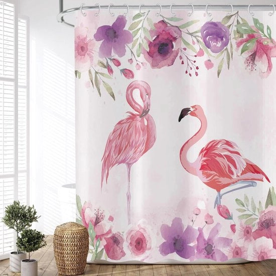 Douchegordijn 90 x 180 cm – Handpitturato, Impermeabile e Antimuffa – Fiori Rosa e Verde – Facile da Pulire e da Installare