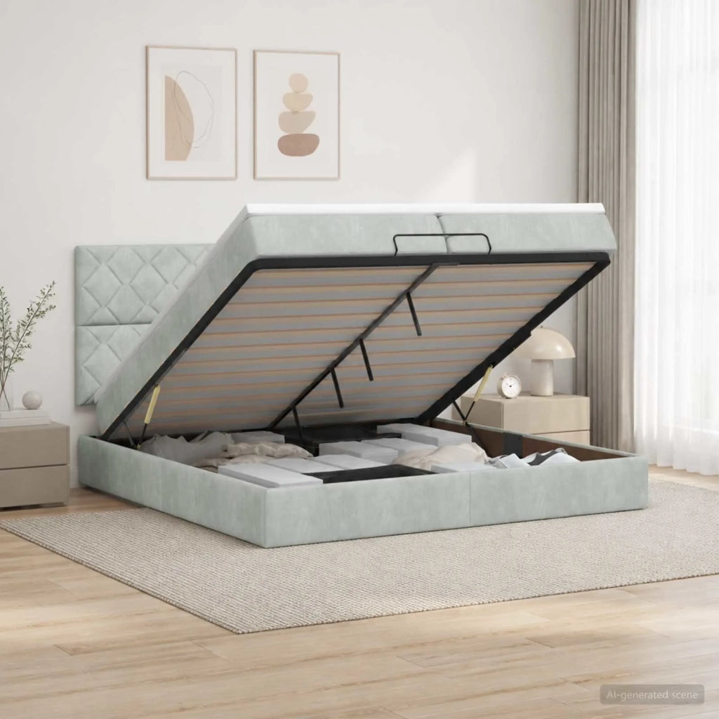 Letto ottomano con materasso Grigio Chiaro 200 x 200 cm Velluto 3457815