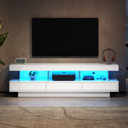 Mobile porta TV moderno con 3 vani in vetro, LED controllata da app bluetooth, bianco lucido, 160 × 38 × 50.5 cm