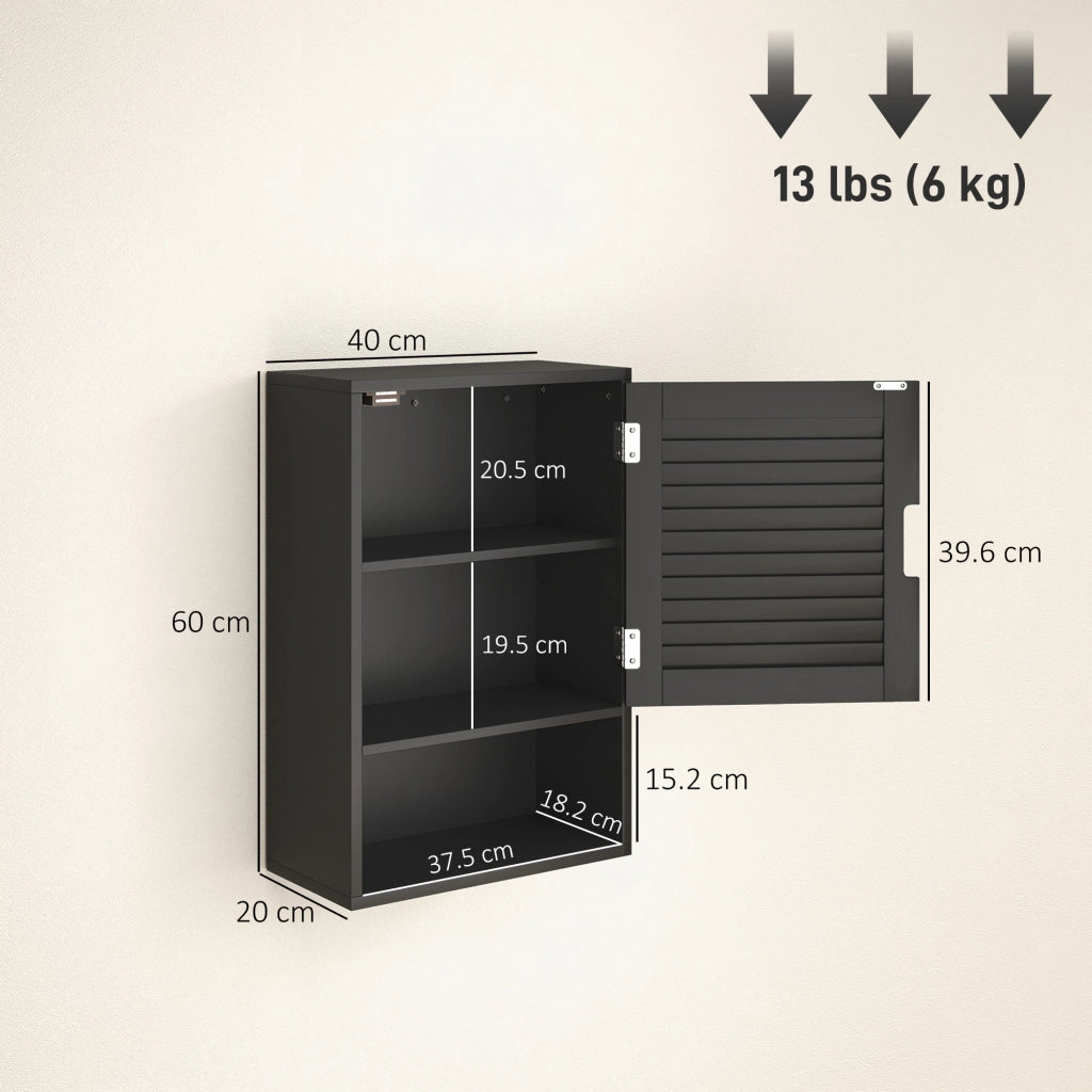 Armadietto Bagno a Parete con Anta e Ripiano Regolabile ¨C Zephmum ¨C 40x20x60 cm, Nero